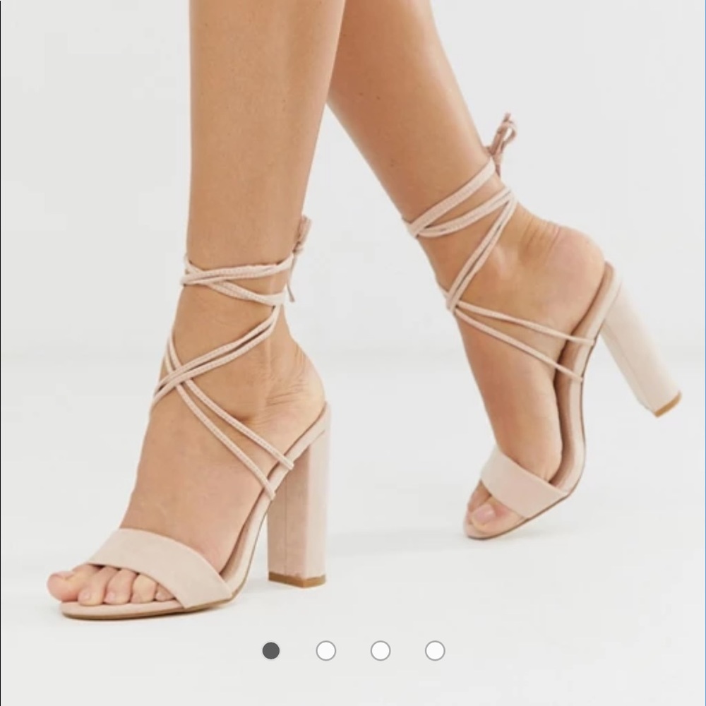 Public desire nude suede strappy high block heel